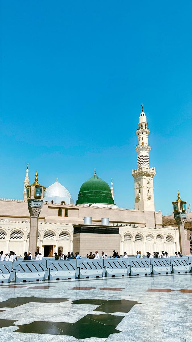 The green dome of Masjid an-Nabawi, the Prophet's Mosque, in Madinah